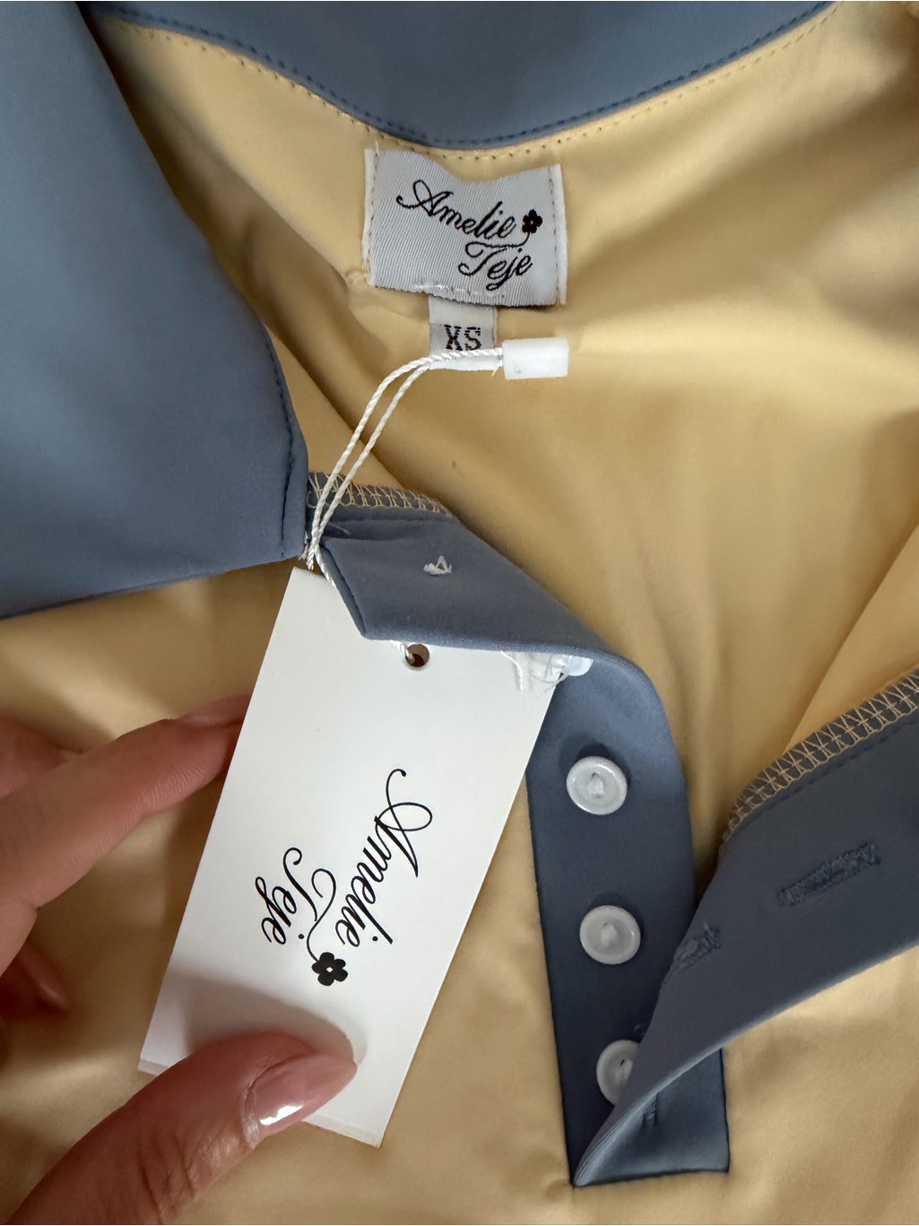 Butter Yellow Polo-Style Mini Dress With Blue Contrast Collar — image 3 of 5